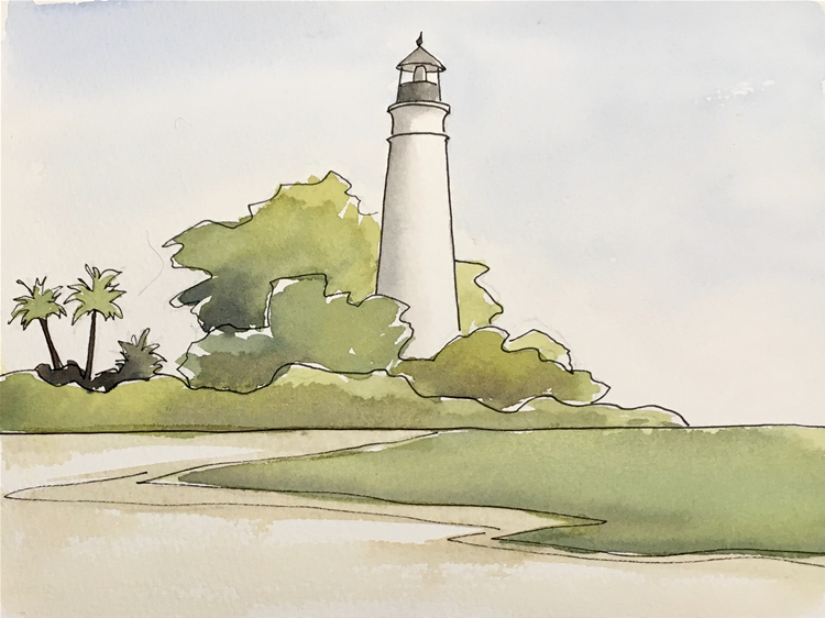 Aquarell: Leuchtturm