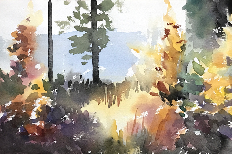 Aquarell: Herbstwald