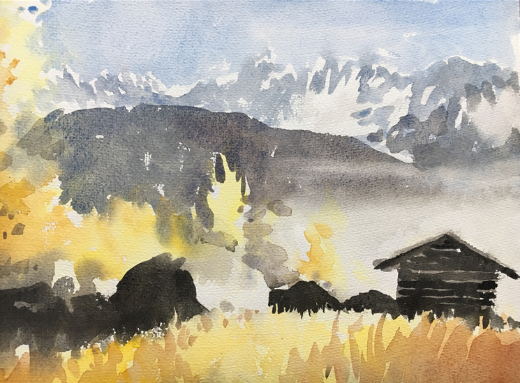 Aquarell: Herbst, Nebel