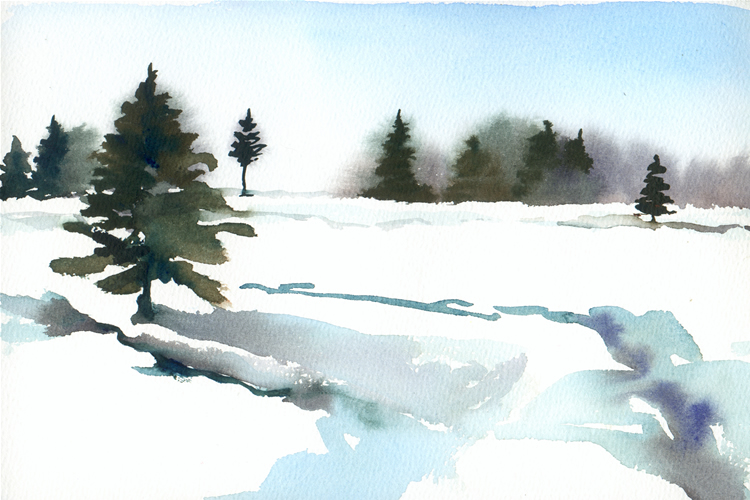 Aquarell: Winterlandschaft