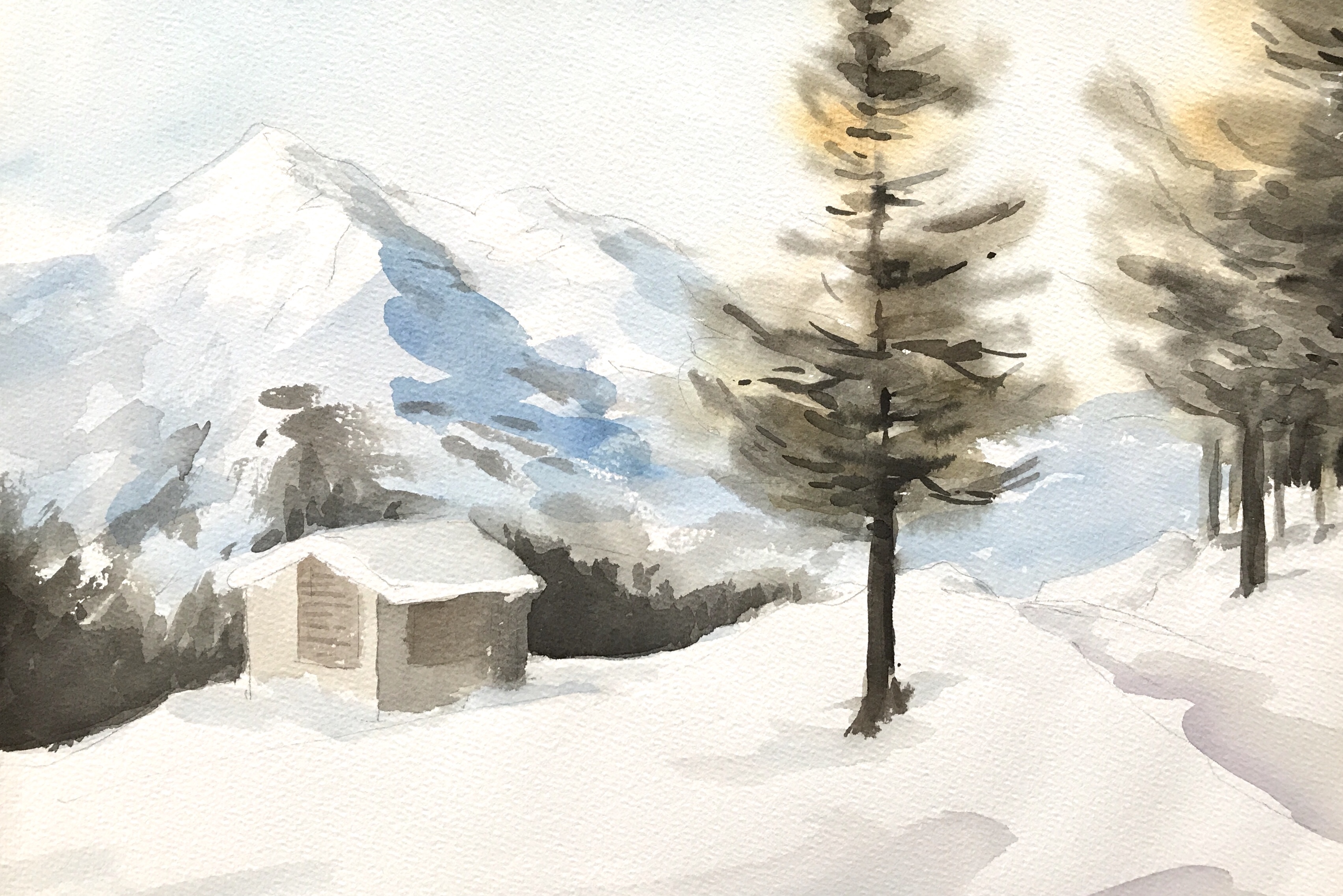 Aquarell: Winterlandschaft