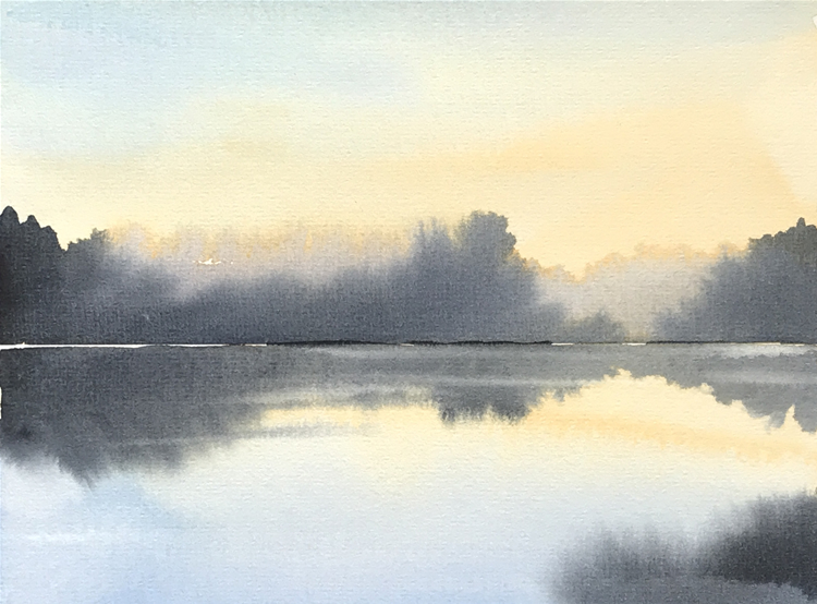 Aquarell: Seeufer Stimmung, Nass-in-Nass